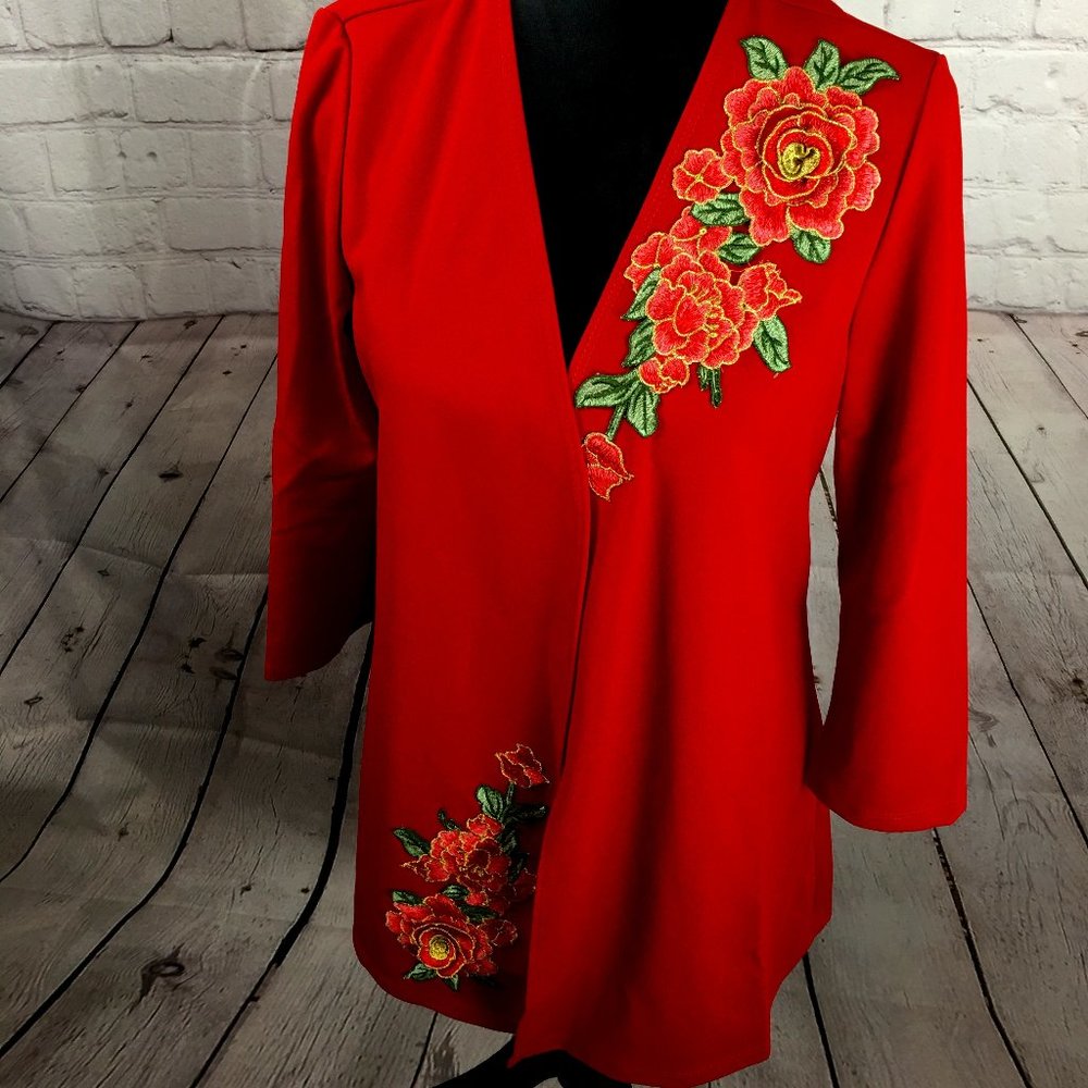 red floral blazer